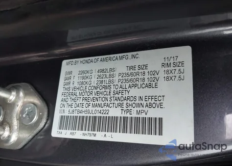 2018 Acura Rdx Technology Acurawatch Plus Packages/Technology Package z USA, uszkodzony, nr VIN 5J8TB4H59JL014222